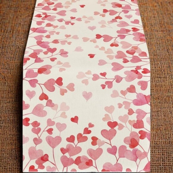 Valentines Day Table Runner Heart Dining Cloth Cottage Pink Wedding Party Decor - Picture 10 of 10